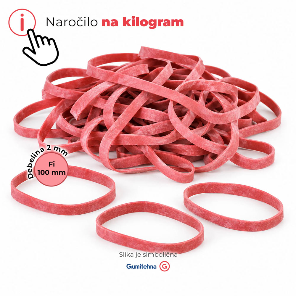 Elastike na kilogram fi 100 mm x 2 - RDEČA